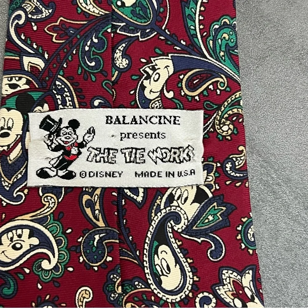 VTG Balancine Disney Mens Neck Tie Red Paisley Hidden Mickey Mouse USA 100% Silk
